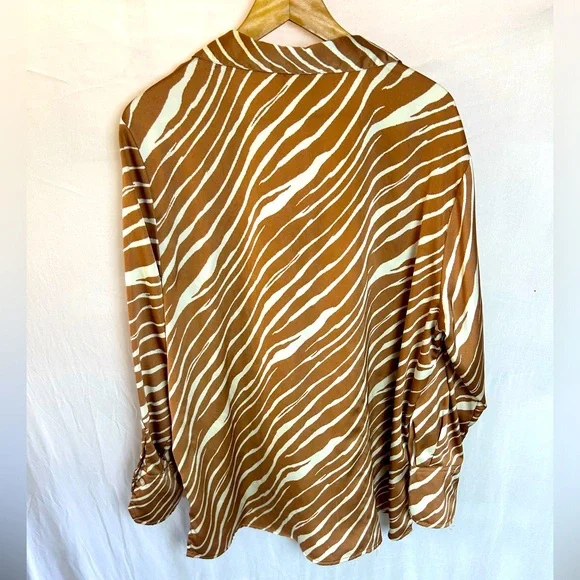 Rust Color Zebra Print Button Up Top - Size L - Picture 2 of 3
